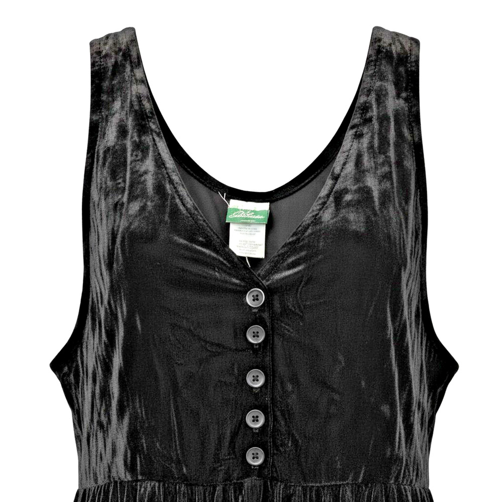 Vintage Coldwater Creek Black Crushed Velvet Button Front Dress Large Boho Maxi - Picture 5 of 12